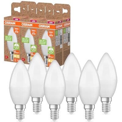 Osram LED STAR CLASSIC B 25 FR LED-Lampe, E14, klassische Minikerzenform, weiß, 3,3W, 250lm, 2700K, warmweißes Licht, sehr geringer Energieverbrauch, mit recyceltem Kunststoff, 6 Pack Osram LED STAR CLASSIC B 25 FR LED-Lampe, E14, klassische Minikerzenform, weiß, 3,3W, 250lm, 2700K, warmweißes Licht, sehr geringer Energieverbrauch, mit recyceltem Kunststoff, 6 Pack