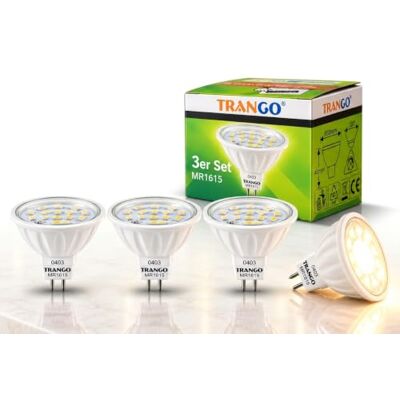 Trango 3er Set MR1615 LED Leuchtmittel 6 Watt 450 Lumen 12-Volt 3000K warmweiß mit MR16 I GU5.3 I G4 Fassung zum Austausch herkömmlicher Halogen Glühlampe, Reflektor Lampe, LED Birnen Trango 3er Set MR1615 LED Leuchtmittel 6 Watt 450 Lumen 12-Volt 3000K warmweiß mit MR16 I GU5.3 I G4 Fassung zum Austausch herkömmlicher Halogen Glühlampe, Reflektor Lampe, LED Birnen