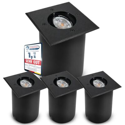 SSC-LUXon JUAVI Bodeneinbauleuchte 4er Set schwarz eckig IP67 GU10 230V Vier befahrbare Bodenstrahler bis 2000kg schwenkbar für Terrasse, Einfahrt & Wege, IP67, für GU10 ohne Leuchtmittel SSC-LUXon JUAVI Bodeneinbauleuchte 4er Set schwarz eckig IP67 GU10 230V Vier befahrbare Bodenstrahler bis 2000kg schwenkbar für Terrasse, Einfahrt & Wege, IP67, für GU10 ohne Leuchtmittel