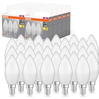 Osram BASE CLASSIC B 40 FR LED-Lampe mit Sockel E14, Minikerzenform, 3er Pack, 4,9W, 470lm, 2700K, warmweißes Licht, geringere Wärmeentwicklung, sehr energiesparend, lange Lebensdauer,30-Pack Osram BASE CLASSIC B 40 FR LED-Lampe mit Sockel E14, Minikerzenform, 3er Pack, 4,9W, 470lm, 2700K, warmweißes Licht, geringere Wärmeentwicklung, sehr energiesparend, lange Lebensdauer,30-Pack