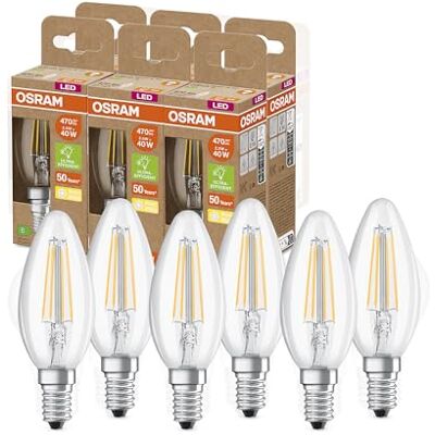 Osram SUPERSTAR+ CLASSIC B FIL 40 LED-Lampe, E14, Minikerzenform, 2,5W, 470lm, 2700K, warmweißes Licht, LED-Filament-Technologie, sehr geringer Energieverbrauch, Energieeffizienzklasse B,6-Pack Osram SUPERSTAR+ CLASSIC B FIL 40 LED-Lampe, E14, Minikerzenform, 2,5W, 470lm, 2700K, warmweißes Licht, LED-Filament-Technologie, sehr geringer Energieverbrauch, Energieeffizienzklasse B,6-Pack