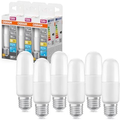 Osram LED Lampe mit E27 Sockel, Warmweiss (2700K), Stabform, 10W, Ersatz für 75W-Glühbirne, matt, LED STAR STICK, 6er-Pack, Warmweiß Osram LED Lampe mit E27 Sockel, Warmweiss (2700K), Stabform, 10W, Ersatz für 75W-Glühbirne, matt, LED STAR STICK, 6er-Pack, Warmweiß