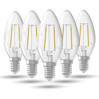CALEX LED-Lampe Klar 5er Set, E14, B35 Kerze, Filament, 220-240V, 2.5W 250lm 2700K, nicht dimmbar CALEX LED-Lampe Klar 5er Set, E14, B35 Kerze, Filament, 220-240V, 2.5W 250lm 2700K, nicht dimmbar