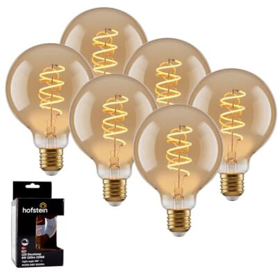 HOFSTEIN E27 LED Warmweiss Glühbirne Vintage Kugel Leuchtmittel 6er Set, Dekorative Bernsteinfarbene Retro Lampe 6W, 320 Lumen, 2200 Kelvin, G95, Ersatz für Klassische Edison Birnen HOFSTEIN E27 LED Warmweiss Glühbirne Vintage Kugel Leuchtmittel 6er Set, Dekorative Bernsteinfarbene Retro Lampe 6W, 320 Lumen, 2200 Kelvin, G95, Ersatz für Klassische Edison Birnen