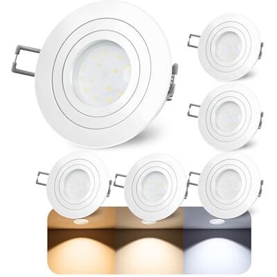 SSC-LUXon 6er Set RF-2 LED Einbauleuchte weiß & flach 230V Spot schwenkbar mit 4W LED warmweiß Einbautiefe 30mm kein Trafo nötig SSC-LUXon 6er Set RF-2 LED Einbauleuchte weiß & flach 230V Spot schwenkbar mit 4W LED warmweiß Einbautiefe 30mm kein Trafo nötig