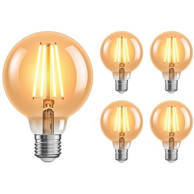 ledscom.de 5x E27 LED Leuchtmittel, G95, extra warmweiß (2500 K), 7,3 W, 818lm, 3-Stufen-Dimmer, goldfarben ledscom.de 5x E27 LED Leuchtmittel, G95, extra warmweiß (2500 K), 7,3 W, 818lm, 3-Stufen-Dimmer, goldfarben