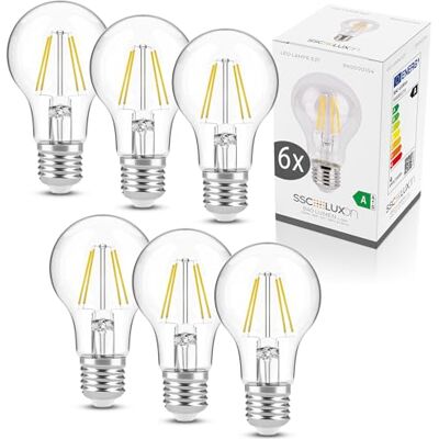 SSC-LUXon LED Glühbirne E27 6er Set 4W warmweiß Filament Birnenform Sechs energiesparende Filament-Lampen im Klassik-Look warmes Licht, E27-Sockel für Steh-, Decken- & Tischleuchten SSC-LUXon LED Glühbirne E27 6er Set 4W warmweiß Filament Birnenform Sechs energiesparende Filament-Lampen im Klassik-Look warmes Licht, E27-Sockel für Steh-, Decken- & Tischleuchten
