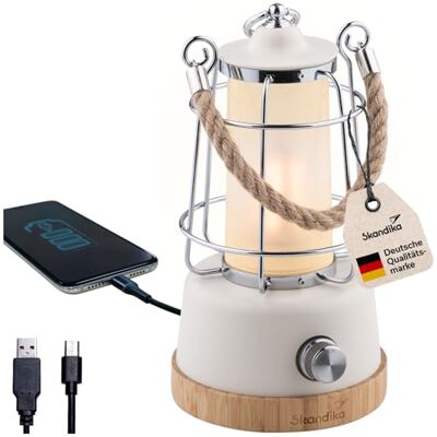 Skandika LED-Lampe Kiruna Retro Outdoor Campinglampe mit Powerbank, stufenlos dimmbar, kabellos, Akku, aufladbar, USB, warm- und kaltweiß, 75h Leuchtzeit (Kiruna weiß) Skandika LED-Lampe Kiruna Retro Outdoor Campinglampe mit Powerbank, stufenlos dimmbar, kabellos, Akku, aufladbar, USB, warm- und kaltweiß, 75h Leuchtzeit (Kiruna weiß)