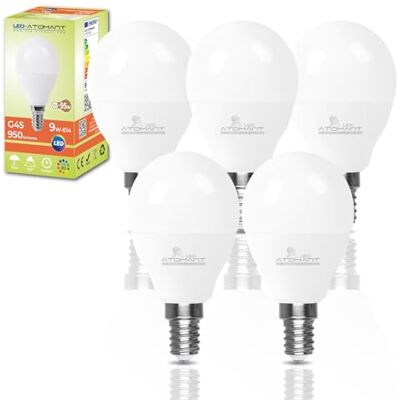 LED ATOMANT 5x LED Lampe E14 G45 9W Kaltweiß 950lm Kleiner Sockel, 6500K LED ATOMANT 5x LED Lampe E14 G45 9W Kaltweiß 950lm Kleiner Sockel, 6500K