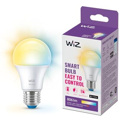 WiZ Smart LED A60 Bulb, Warm to Cool White, E27-Sockel, 60W, 806 Lumen, dimmbar, funktioniert mit Alexa, Google Assistant, und Apple HomeKit, 1er Pack WiZ Smart LED A60 Bulb, Warm to Cool White, E27-Sockel, 60W, 806 Lumen, dimmbar, funktioniert mit Alexa, Google Assistant, und Apple HomeKit, 1er Pack