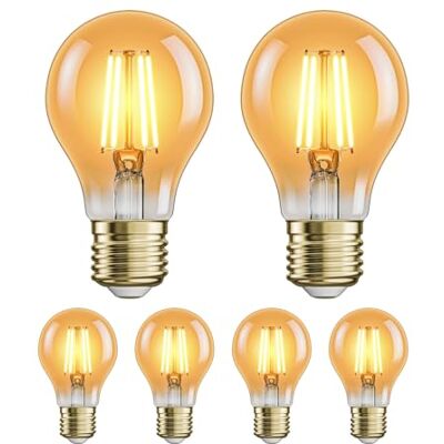 ledscom.de 6x E27 LED Leuchtmittel, A60, extra warmweiß (2500 K), 4,2 W, 471lm, goldfarben ledscom.de 6x E27 LED Leuchtmittel, A60, extra warmweiß (2500 K), 4,2 W, 471lm, goldfarben