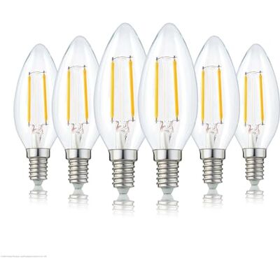 hellum LED Lampe Kerzenform E14, 6er warmweiß 2,2W ersetzt 25 Watt klar Kerzenlampe 250 Lumen 2700 Kelvin, E14 Vintage Leuchtmittel, Glühbirne LED Kerzenbirne C35, LED Filament innen & außen 220162 hellum LED Lampe Kerzenform E14, 6er warmweiß 2,2W ersetzt 25 Watt klar Kerzenlampe 250 Lumen 2700 Kelvin, E14 Vintage Leuchtmittel, Glühbirne LED Kerzenbirne C35, LED Filament innen & außen 220162