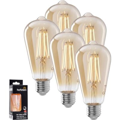 HOFSTEIN E27 LED Glühbirne Vintage Leuchtmittel 5er Set, Dekorative Amber Filament Kolbenlampe ST64 mit 7 Watt, 2700 Kelvin, 720 Lumen, dimmbar für Wohnzimmer, Schlafzimmer oder Café HOFSTEIN E27 LED Glühbirne Vintage Leuchtmittel 5er Set, Dekorative Amber Filament Kolbenlampe ST64 mit 7 Watt, 2700 Kelvin, 720 Lumen, dimmbar für Wohnzimmer, Schlafzimmer oder Café