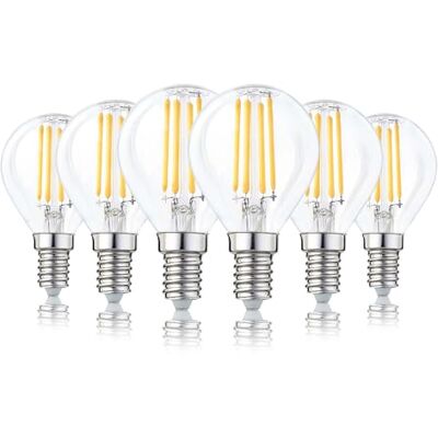 hellum LED Glühbirne E14 6er warmweiß dimmbar 4,2W, ersetzt 40 Watt klar LED Lampe 470 Lumen 90 Ra 2700 Kelvin, E14 Vintage LED Leuchtmittel, Glühlampe Tropfen G45, LED Filament innen & außen 220766 hellum LED Glühbirne E14 6er warmweiß dimmbar 4,2W, ersetzt 40 Watt klar LED Lampe 470 Lumen 90 Ra 2700 Kelvin, E14 Vintage LED Leuchtmittel, Glühlampe Tropfen G45, LED Filament innen & außen 220766