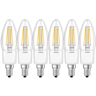 Osram LED Retrofit CLASSIC B Dimmable/LED-Lampe, klassische Mini-Kerzenform, Retro-Design: E14, Dimmbar, 4,50 W, 220…240 V, 40-W-Ersatz, klar, warmweiß, 2700 K, 6er-Pack Osram LED Retrofit CLASSIC B Dimmable/LED-Lampe, klassische Mini-Kerzenform, Retro-Design: E14, Dimmbar, 4,50 W, 220…240 V, 40-W-Ersatz, klar, warmweiß, 2700 K, 6er-Pack