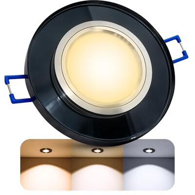 SSC-LUXon ALINA Glas Einbauspot rund schwarz GU10 3W 3 Lichtfarben Runde Glasleuchte aus schwarzem Kristallglas für Flur, Küche & Diele inkl. Leuchtmittel 3-farbig, Außen Ø90mm, kein Trafo SSC-LUXon ALINA Glas Einbauspot rund schwarz GU10 3W 3 Lichtfarben Runde Glasleuchte aus schwarzem Kristallglas für Flur, Küche & Diele inkl. Leuchtmittel 3-farbig, Außen Ø90mm, kein Trafo