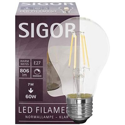 SIGOR LED-Fadenlampe, AGL-Form, E27/7W, klar, 806 lm, 2700K, L 103, Ø 60 (9019600117) SIGOR LED-Fadenlampe, AGL-Form, E27/7W, klar, 806 lm, 2700K, L 103, Ø 60 (9019600117)