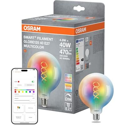 Osram SMART+ LED-Lampe Globe 125 Filament E27, RGBW, Matter-kompatibel, WiFi, steuerbar per App und Sprachassistenten, Multicolor, dimmbar Osram SMART+ LED-Lampe Globe 125 Filament E27, RGBW, Matter-kompatibel, WiFi, steuerbar per App und Sprachassistenten, Multicolor, dimmbar