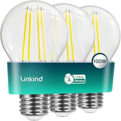 Linkind Ultraeffiziente E27 Lampe Vintage, 7,2W=100W, 2700K Warmweiß mit Energie Klasse-A, Nicht Dimmbar A60 Edison 1521 Lm, 320°Abstrahlwinkel, Energiesparlampe E27, Klar, 3 Stück Linkind Ultraeffiziente E27 Lampe Vintage, 7,2W=100W, 2700K Warmweiß mit Energie Klasse-A, Nicht Dimmbar A60 Edison 1521 Lm, 320°Abstrahlwinkel, Energiesparlampe E27, Klar, 3 Stück