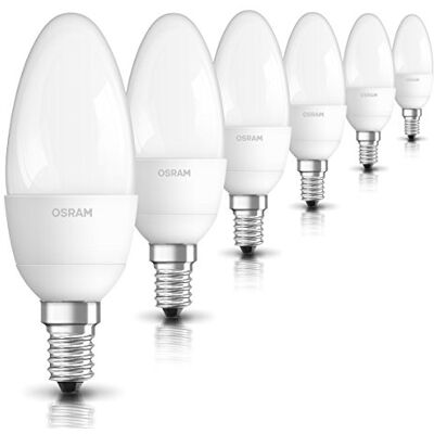 Osram LED-Kerzenform E14 Star Classic B / 6W 40 Watt-Ersatz, LED-Kerzenlampe/matt, warmweiß 2700K / 6er Pack Osram LED-Kerzenform E14 Star Classic B / 6W 40 Watt-Ersatz, LED-Kerzenlampe/matt, warmweiß 2700K / 6er Pack