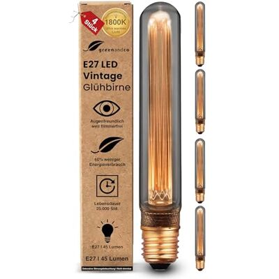 greenandco 4x Vintage Design LED Birne zur Stimmungsbeleuchtung E27 T30 smoke 2W 45lm 1800K extra warmweiß 320° 230V flimmerfrei nicht dimmbar Edison Glühbirne greenandco 4x Vintage Design LED Birne zur Stimmungsbeleuchtung E27 T30 smoke 2W 45lm 1800K extra warmweiß 320° 230V flimmerfrei nicht dimmbar Edison Glühbirne