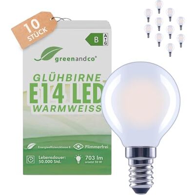 greenandco 10x Glühfaden LED Lampe matt CRI 90+ E14 G45 3,8W 703lm ersetzt 50W 2700K warmweiß 320° 230V flimmerfrei Energieeffizienzklasse B nicht dimmbar greenandco 10x Glühfaden LED Lampe matt CRI 90+ E14 G45 3,8W 703lm ersetzt 50W 2700K warmweiß 320° 230V flimmerfrei Energieeffizienzklasse B nicht dimmbar