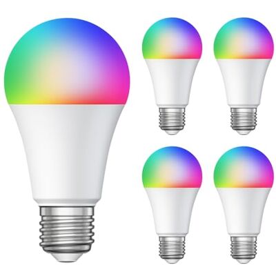 ledscom.de 5x E27 LED RGB Leuchtmittel, A60, warmweiß kaltweiß (3000-6500 K), 9,4 W, 892lm, Smart Home, WLAN, Alexa, matt ledscom.de 5x E27 LED RGB Leuchtmittel, A60, warmweiß kaltweiß (3000-6500 K), 9,4 W, 892lm, Smart Home, WLAN, Alexa, matt