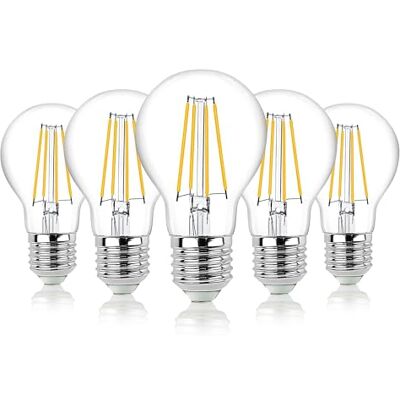hellum LED Glühbirne E27 dimmbar, 5er, 7,3W warmweiß Lampe mit 806 Lumen und E27 Sockel LED Filament, Leuchtmittel ersetzt 60-Watt Glühbirne, 2700 Kelvin warmweiss Klar, 220100 hellum LED Glühbirne E27 dimmbar, 5er, 7,3W warmweiß Lampe mit 806 Lumen und E27 Sockel LED Filament, Leuchtmittel ersetzt 60-Watt Glühbirne, 2700 Kelvin warmweiss Klar, 220100
