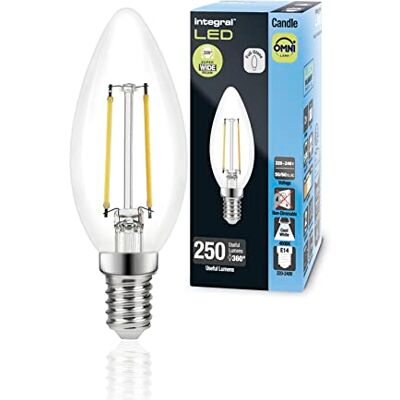 Integral LED 4 PACK E14 Omni-Filament Kaltweiß 4000K, 250LM, 2W (entspricht 25W) Nicht dimmbare Kerzenlampe Energieeffizient & Ideal für Lampen & Kronleuchter im Wohnzimmer Esszimmer & Schlafzimmer Integral LED 4 PACK E14 Omni-Filament Kaltweiß 4000K, 250LM, 2W (entspricht 25W) Nicht dimmbare Kerzenlampe Energieeffizient & Ideal für Lampen & Kronleuchter im Wohnzimmer Esszimmer & Schlafzimmer