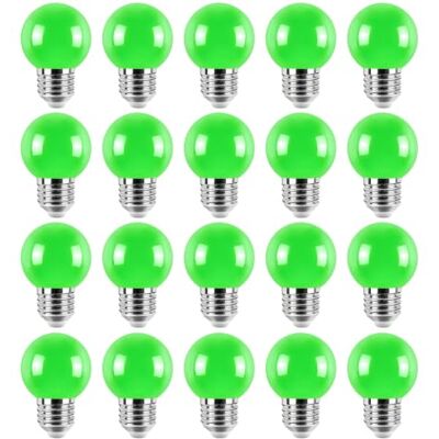 Jiotouhu 20er Pack Farbige Glühbirnen LED 2W E27 G45 Beleuchtung Glühbirnen, LED Farbige Golf Kugel Glühbirne für Haus Dekoration, Garten, Party, Hochzeit, Weihnachten, Feier, grün Jiotouhu 20er Pack Farbige Glühbirnen LED 2W E27 G45 Beleuchtung Glühbirnen, LED Farbige Golf Kugel Glühbirne für Haus Dekoration, Garten, Party, Hochzeit, Weihnachten, Feier, grün
