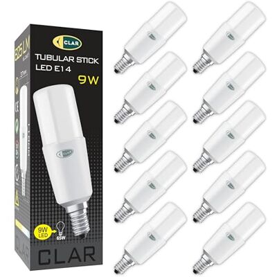 CLAR Energiesparlampe E14, Maiskolben LED E14, Energiesparlampen, Länglich LED, 9W Kaltweiß 6000ºK (Pack 10) CLAR Energiesparlampe E14, Maiskolben LED E14, Energiesparlampen, Länglich LED, 9W Kaltweiß 6000ºK (Pack 10)