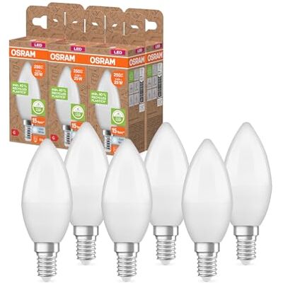 Osram LED STAR CLASSIC B 25 FR LED-Lampe, E14, klassische Minikerzenform, weiß, 3,3W, 250lm, 4000K, kaltweißes Licht, sehr geringer Energieverbrauch, mit recyceltem Kunststoff, 6 Pack Osram LED STAR CLASSIC B 25 FR LED-Lampe, E14, klassische Minikerzenform, weiß, 3,3W, 250lm, 4000K, kaltweißes Licht, sehr geringer Energieverbrauch, mit recyceltem Kunststoff, 6 Pack