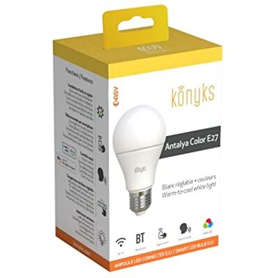 Konyks Antalya Color E27 Smarte Glühbirne, LED Wi-Fi + Bluetooth, 1055 Lumen, 11 W, Farben + einstellbares Weiß, kompatibel mit Alexa oder Google Home, einfache Automatisierung Konyks Antalya Color E27 Smarte Glühbirne, LED Wi-Fi + Bluetooth, 1055 Lumen, 11 W, Farben + einstellbares Weiß, kompatibel mit Alexa oder Google Home, einfache Automatisierung