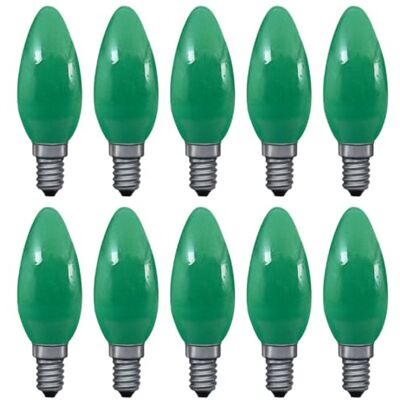 NCC-Licht 10 Stück Kerzenlampe C35 25W E14 grün dimmbar 230V NCC-Licht 10 Stück Kerzenlampe C35 25W E14 grün dimmbar 230V