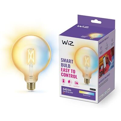 WiZ Tunable White Amber LED Lampe E27 (640 lm), G125, 50 W Filament Lampe im Vintage Design mit bernsteinfarbenem dimmbarem Licht, smarte Lichtsteuerung über WLAN per Stimme/App WiZ Tunable White Amber LED Lampe E27 (640 lm), G125, 50 W Filament Lampe im Vintage Design mit bernsteinfarbenem dimmbarem Licht, smarte Lichtsteuerung über WLAN per Stimme/App
