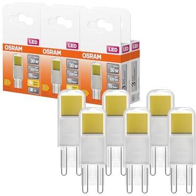 Osram LED PIN LED-Lampe aus klarfarbenem Glas, mit 2.6 W für 320 lm, warmweißes Licht mit 2700 K, multicolor, Retrofit-Stecksockel G9, CRI 80, EEK E, 17 mm Durchmesser, 6-Pack Osram LED PIN LED-Lampe aus klarfarbenem Glas, mit 2.6 W für 320 lm, warmweißes Licht mit 2700 K, multicolor, Retrofit-Stecksockel G9, CRI 80, EEK E, 17 mm Durchmesser, 6-Pack
