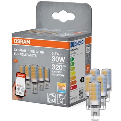 Osram Smart+ WiFi Lampe PIN G9 3,5W 827, 2700-6500K Tunable White, 320 lm, 20.000h, Alexa Google kompatibel, 5-Pack Osram Smart+ WiFi Lampe PIN G9 3,5W 827, 2700-6500K Tunable White, 320 lm, 20.000h, Alexa Google kompatibel, 5-Pack