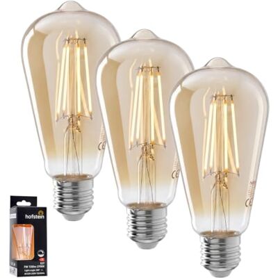 HOFSTEIN E27 LED Glühbirne Vintage Leuchtmittel 3er Set, Dekorative Amber Filament Kolbenlampe ST64 mit 7 Watt, 2700 Kelvin, 720 Lumen, dimmbar für Wohnzimmer, Schlafzimmer oder Café HOFSTEIN E27 LED Glühbirne Vintage Leuchtmittel 3er Set, Dekorative Amber Filament Kolbenlampe ST64 mit 7 Watt, 2700 Kelvin, 720 Lumen, dimmbar für Wohnzimmer, Schlafzimmer oder Café