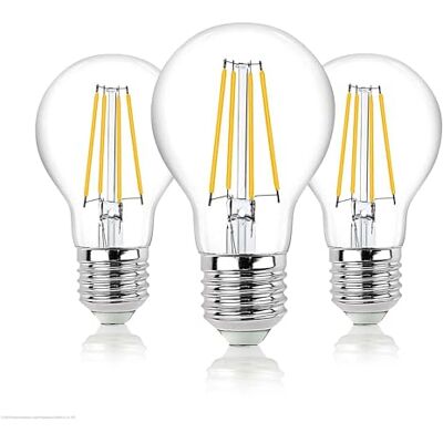 hellum LED Glühbirne E27 3er warmweiß, 4,2W ersetzt 40 Watt klar LED Lampe 470 Lumen 2700 Kelvin, E27 Vintage LED Leuchtmittel, Glühlampe Tropfen A60, LED Filament innen & außen 206104 hellum LED Glühbirne E27 3er warmweiß, 4,2W ersetzt 40 Watt klar LED Lampe 470 Lumen 2700 Kelvin, E27 Vintage LED Leuchtmittel, Glühlampe Tropfen A60, LED Filament innen & außen 206104