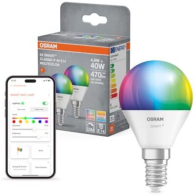 Osram SMART+ Tropfen mit Matter over Wifi, Vorteilspack mit 2 Stück, E14-Sockel, 9W, 16 Mio RGB-Farben, warmweiß-tageslichtweiß (2700-6500K), funktioniert mit Alexa, Google und Apple, 2er-Pack Osram SMART+ Tropfen mit Matter over Wifi, Vorteilspack mit 2 Stück, E14-Sockel, 9W, 16 Mio RGB-Farben, warmweiß-tageslichtweiß (2700-6500K), funktioniert mit Alexa, Google und Apple, 2er-Pack