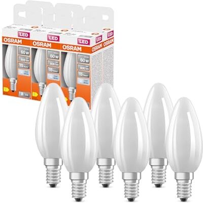 Osram LED Star Classic LED-Lampe in klassischer Minikerzenform, weiß, kaltweißes Licht (4000 K) mit 5.5W / 806 lm, aus gefrostetem bleifreiem Glas, E14 Sockel, IP20, EEK D, 35mm DM, 6-Pack Osram LED Star Classic LED-Lampe in klassischer Minikerzenform, weiß, kaltweißes Licht (4000 K) mit 5.5W / 806 lm, aus gefrostetem bleifreiem Glas, E14 Sockel, IP20, EEK D, 35mm DM, 6-Pack
