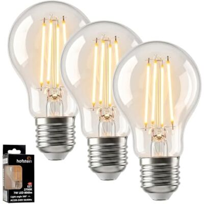 HOFSTEIN E27 LED Warmweiss Glühbirne E27 3er Set Klar, Filament Leuchtmittel Vintage Look 6,5 W Entspricht 60 W, 2700 Kelvin 800 Lumen A60 Gemütliches Licht Für Wohnraum Und Deko HOFSTEIN E27 LED Warmweiss Glühbirne E27 3er Set Klar, Filament Leuchtmittel Vintage Look 6,5 W Entspricht 60 W, 2700 Kelvin 800 Lumen A60 Gemütliches Licht Für Wohnraum Und Deko