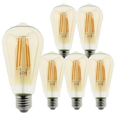 Blaupunkt E27 LED Lampe ST64 2300K Extra Warmweiß Amberglas Filament 8W (60W), 806 Lumen Nicht‑Dimmbar E27 Sockel Vintage Retro Dekolicht, Energieeffizient Vorteilspack – 6er Pack Blaupunkt E27 LED Lampe ST64 2300K Extra Warmweiß Amberglas Filament 8W (60W), 806 Lumen Nicht‑Dimmbar E27 Sockel Vintage Retro Dekolicht, Energieeffizient Vorteilspack – 6er Pack