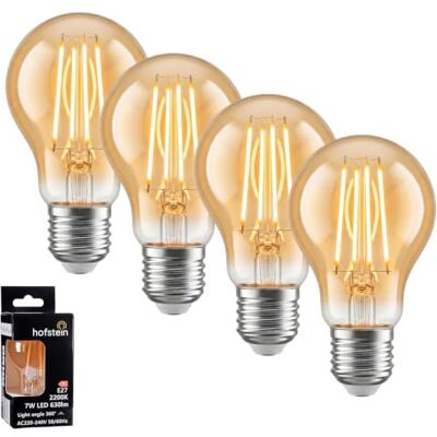 HOFSTEIN E27 LED Warmweiss Glühbirne E27 Vintage Leuchtmittel 4er Set 7 Watt 2200 Kelvin 630 Lumen A60 Für Dekorative Beleuchtung Im Retro Design HOFSTEIN E27 LED Warmweiss Glühbirne E27 Vintage Leuchtmittel 4er Set 7 Watt 2200 Kelvin 630 Lumen A60 Für Dekorative Beleuchtung Im Retro Design