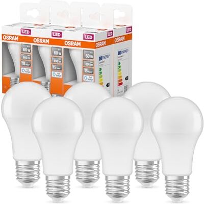 Osram LED Lampe mit E27 Sockel, Tageslicht (6500K), klassiche Birnenform, 8.5W, Ersatz für 60W-Glühbirne, matt, LED Retrofit CLASSIC A , 6er-Pack Osram LED Lampe mit E27 Sockel, Tageslicht (6500K), klassiche Birnenform, 8.5W, Ersatz für 60W-Glühbirne, matt, LED Retrofit CLASSIC A , 6er-Pack