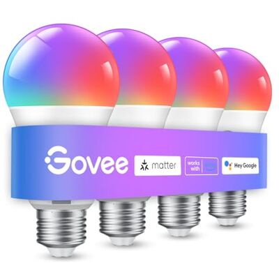 Govee Smart Glühbirne E27, WLAN LED Lampe RGBWW 800lm,dimmbare,4 Stück Smart Bulb kompatibel mit Matter, Alexa und Google Assistant, 16 Millionen DIY-Farben,54 Szenen, Smart Home Zubehör Govee Smart Glühbirne E27, WLAN LED Lampe RGBWW 800lm,dimmbare,4 Stück Smart Bulb kompatibel mit Matter, Alexa und Google Assistant, 16 Millionen DIY-Farben,54 Szenen, Smart Home Zubehör