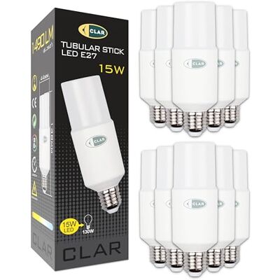 CLAR Energiesparlampe E27, Maiskolben LED E27, Energiesparlampen, Länglich LED, 15W Neutralweiß 4000ºK (Pack 10) CLAR Energiesparlampe E27, Maiskolben LED E27, Energiesparlampen, Länglich LED, 15W Neutralweiß 4000ºK (Pack 10)