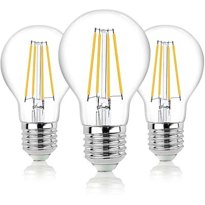 hellum LED Glühbirne E27 3er warmweiß dimmbar 7,3W, ersetzt 60 Watt klar LED Lampe 806 Lumen 90 Ra 2700 Kelvin, E27 Vintage LED Leuchtmittel, Glühlampe Tropfen A60, LED Filament innen & außen 206517 hellum LED Glühbirne E27 3er warmweiß dimmbar 7,3W, ersetzt 60 Watt klar LED Lampe 806 Lumen 90 Ra 2700 Kelvin, E27 Vintage LED Leuchtmittel, Glühlampe Tropfen A60, LED Filament innen & außen 206517