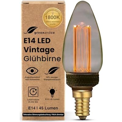 greenandco E14 LED Vintage Glühbirne C35 smoke 2W 45lm 1800K Retro Edison LED Birne zur Stimmungsbeleuchtung, extra warmweiß, flimmerfrei, nicht dimmbar greenandco E14 LED Vintage Glühbirne C35 smoke 2W 45lm 1800K Retro Edison LED Birne zur Stimmungsbeleuchtung, extra warmweiß, flimmerfrei, nicht dimmbar