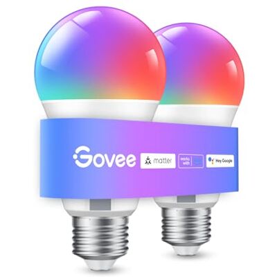 Govee Smart Glühbirne E27, WLAN LED Lampe RGBWW 800lm,dimmbare,2 Stück Smart Bulb kompatibel mit Matter, Alexa und Google Assistant, 16 Millionen DIY-Farben,54 Szenen, Smart Home Zubehör Govee Smart Glühbirne E27, WLAN LED Lampe RGBWW 800lm,dimmbare,2 Stück Smart Bulb kompatibel mit Matter, Alexa und Google Assistant, 16 Millionen DIY-Farben,54 Szenen, Smart Home Zubehör